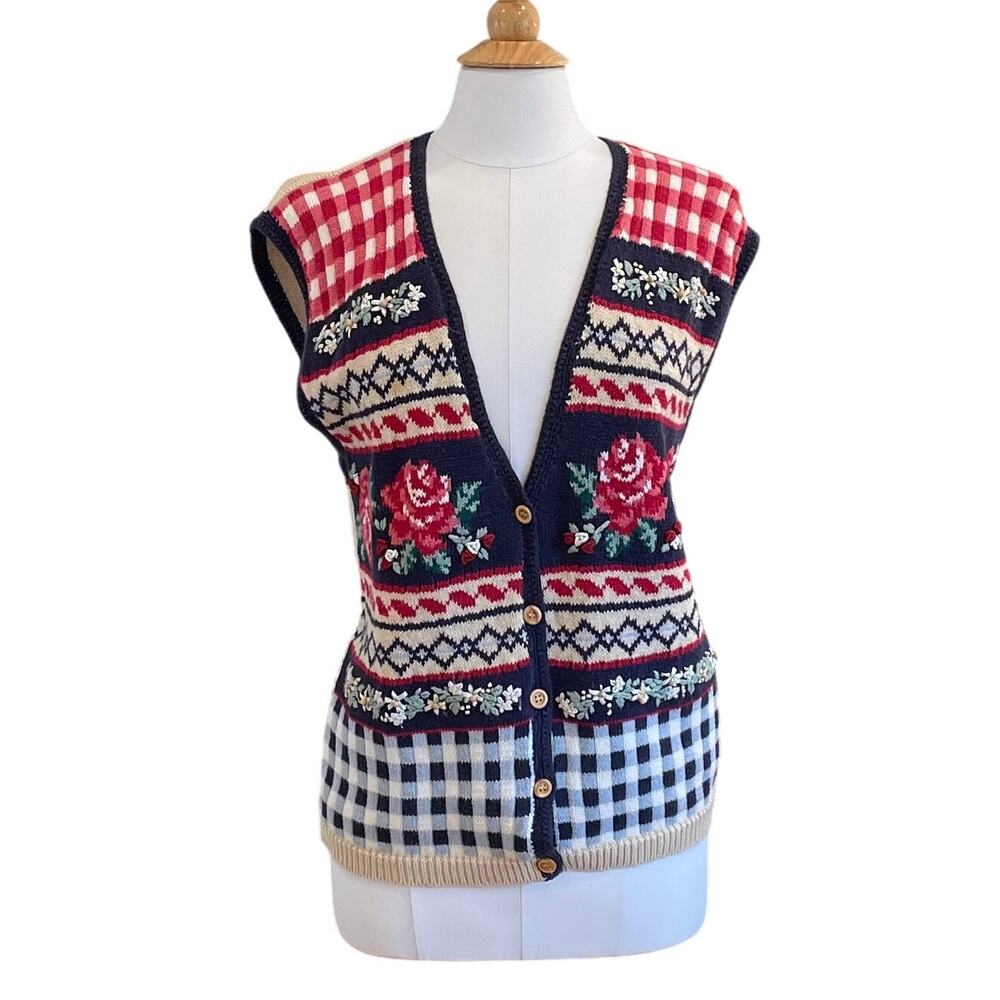 Vintage Jantzen Classics Hand Embroidered Floral Sweater Vest, Grannycore, S